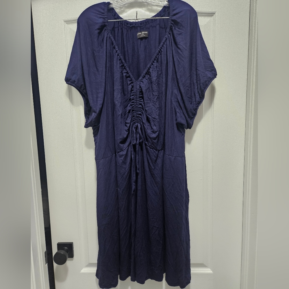 EUC Lane Bryant navy blue tie front knee length dress with pockets 30-32 5xl